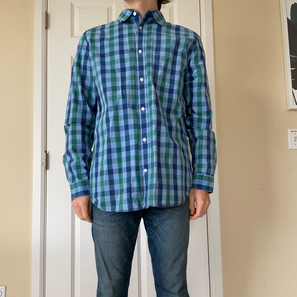 Gap blue/green plaid button down XL